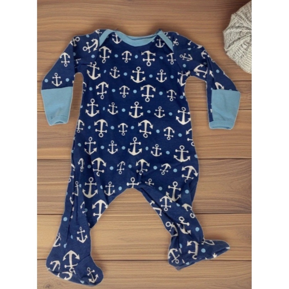 Sleeping Baby Zippy OneZ Footed Romper Kids 6M Blue Anchor Print Cotton Pajamas